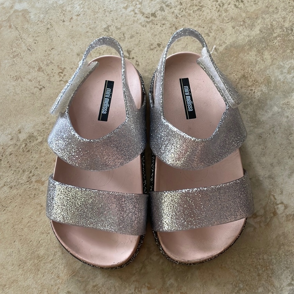 Mini Melissa Silver Glitter Sandals